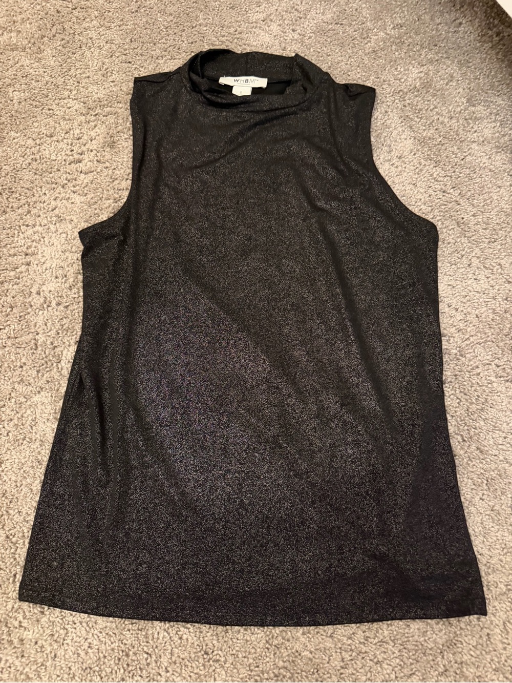 White House Black Market Black Metallic Mock Neck Tank